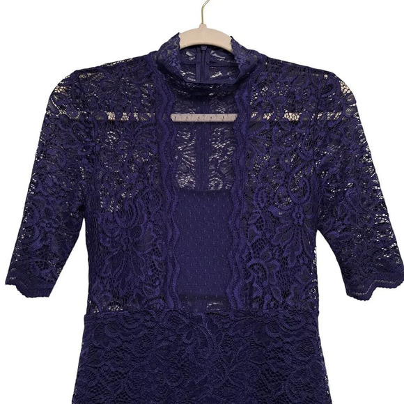 Express Design Studio Dark Navy Blue Trim Lace Dress - Womens Size 2 - Picture 14 of 16